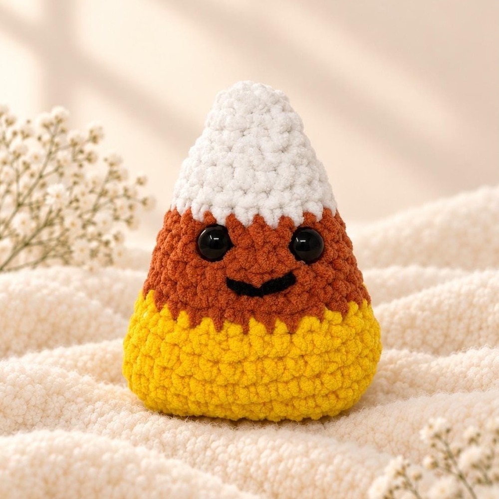 Handmade Crochet Candy Corn Plush Halloween Boo Basket Fall Decor